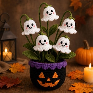 Halloween Ghost Crochet Planter Pattern, Ghost Flower Pot PDF, Jack O Lantern Amigurumi
