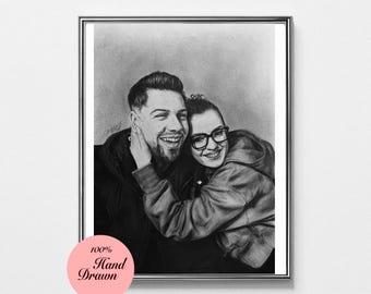 Custom Pencil Couple Portrait Hand-Drawn Sketch Gift for Anniversary, Girlfriend, Partner
