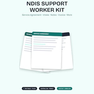 NDIS-Unterstützungsmitarbeiter-Kit | Leistungsvertrag, Aufnahme, Notizen, Rechnung (Digitaler Download)