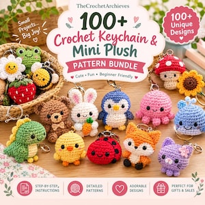 100 Crochet Keychain Patterns Bundle | Amigurumi Mini Plush (PDF Download)