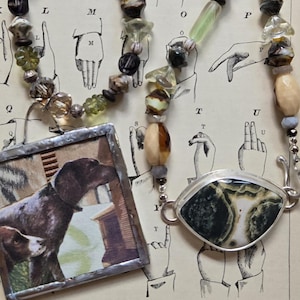 Bob and Job-ketting - collagehanger - honden - oceaanjaspis zilveren sluiting - agaat, jade, maansteen