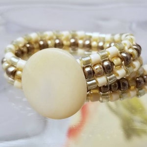 Penzance Bracelet beadwoven cream metallic mother of pearl button image 3