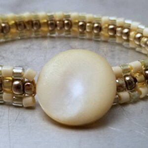 Penzance Bracelet beadwoven cream metallic mother of pearl button image 1