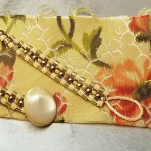 Penzance Bracelet beadwoven cream metallic mother of pearl button image 4