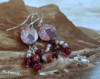 Janus Earrings - Scorched Earth charms - cat in profile - reds and copper - dangle earrings - lightweight