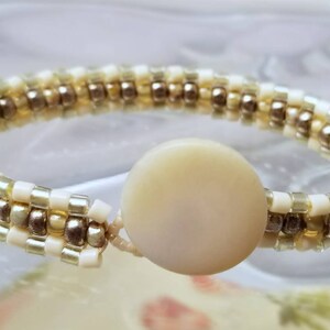 Penzance Bracelet beadwoven cream metallic mother of pearl button image 5