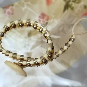 Penzance Bracelet beadwoven cream metallic mother of pearl button image 8