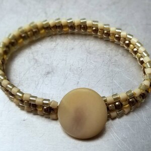 Penzance Bracelet beadwoven cream metallic mother of pearl button image 7