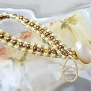 Penzance Bracelet beadwoven cream metallic mother of pearl button image 6