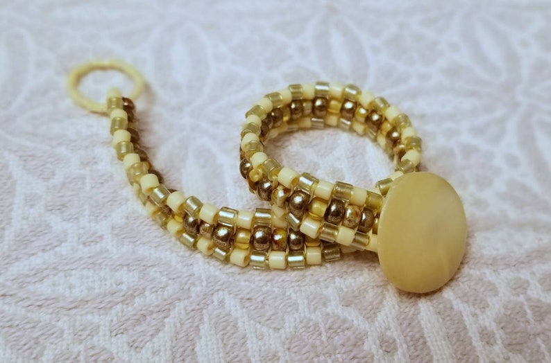 Penzance Bracelet beadwoven cream metallic mother of pearl button image 10