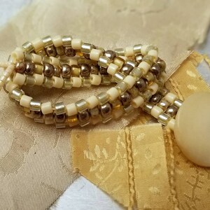 Penzance Bracelet beadwoven cream metallic mother of pearl button image 2