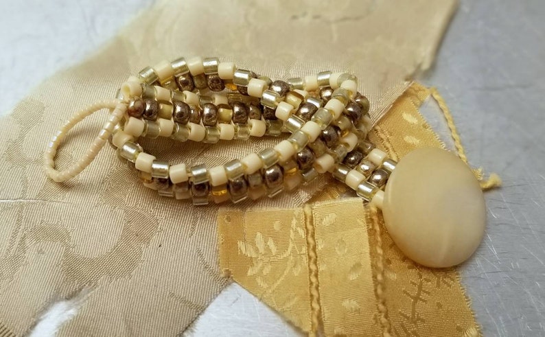 Penzance Bracelet beadwoven cream metallic mother of pearl button image 2
