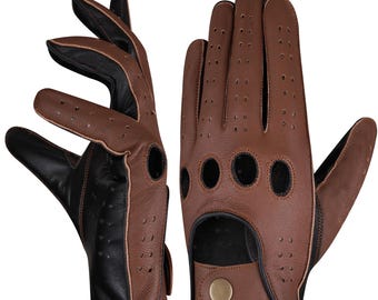 Men's Riding Gloves, Genuine Leather Gloves, Brown Vintage Gloves, Classic Rider Accessories, Gift for Him