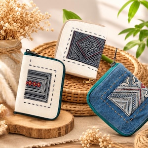 Hand-woven Brocade Wallet – Ethnic Pattern, Multiple Compartments, Cotton Zipper Pouch