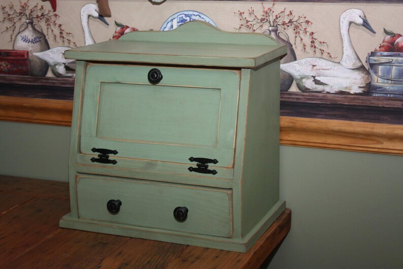 Bread Box With Drawer Free Shipping Shabby Chic Wood Etsy