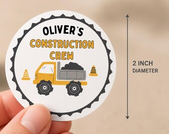 Construction customized Party Stickers, 2 Inch Digger Truck Favor Labels
