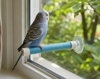 Suction Cup Bird Window Perch, Parrot Budgie Rest, Textured Grip Glass Mount