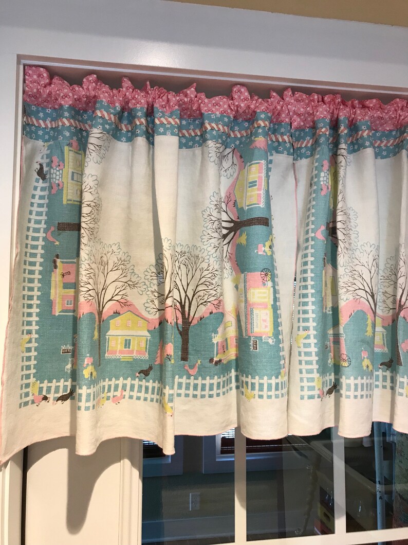 rick rack room on Curtains Window Treatments Retro Fabric And Rick Rack Pair Of Curtains With Upcycled Tablecloth Home Living