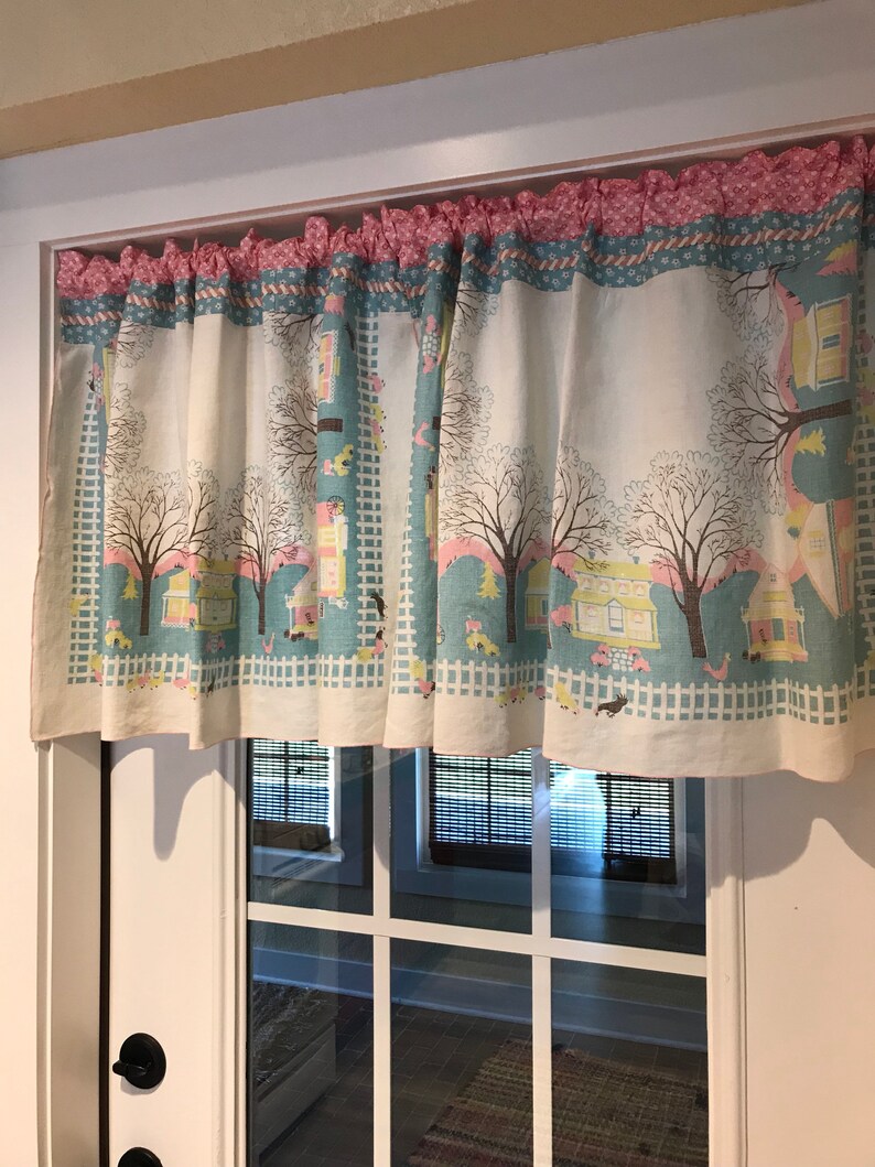 rick rack room on Curtains Window Treatments Retro Fabric And Rick Rack Pair Of Curtains With Upcycled Tablecloth Home Living