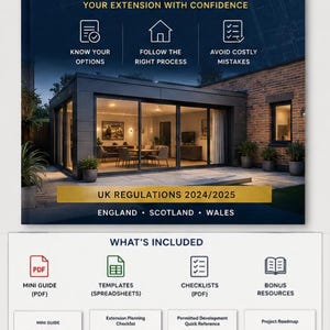 Planeringspaket för utbyggnad av hus | Renoveringsguide, checklista och projektföljare i Storbritannien | Digital nedladdning av bygglov för England