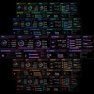 AIDA64 SensorPanel Skin Bundle 1920x480 | 5 Skins Included | Horizontal PC Monitor | Futuristic Gaming Dashboard
