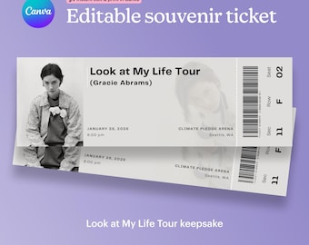 Gracie Abrams Look at My Life Tour Souvenir Ticket Template, Printable Digital Download, Editable Canva Template