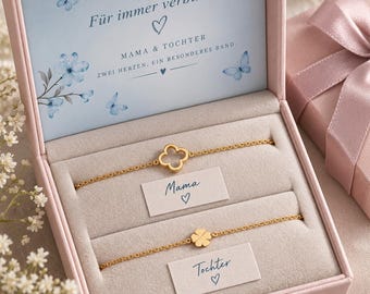 Mama Tochter Armband Set, Kleeblatt Armbänder für Mutter & Tochter, Partnerarmband, Geschenk für Mama, Muttertagsgeschenk