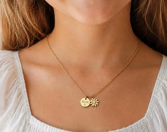 Personalisierte Schulkind Kette mit Name,Blumen Gänseblümchen,Schleife,Kleeblatt Geschenk zur Einschulung 2026,Schulanfang Geschenk
