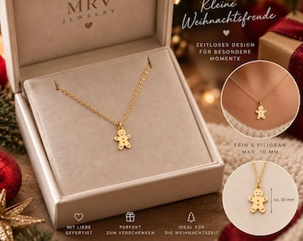 Personalisierte Lebkuchenmann Kette, Weihnachtskette mit Mini Anhänger,  Laser Cut Schmuck, Geschenk zu Weihnachten