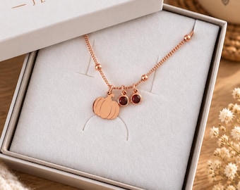 Personalisierte Kürbis Kette aus Brass, Halloween Halskette mit Anhänger, Herbst Schmuck für Damen & Kinder, Geschenkidee