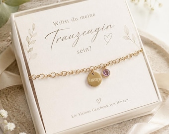 Trauzeugin Armband personalisiert mit Geburtsstein, Gravur Schmuck, Geschenk für Trauzeugin, Hochzeit, Brautjungfer Geschenk