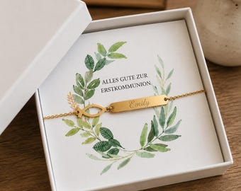 Kommunion Armband personalisiert | Ichthys Fisch mit Namensgravur | Geschenk zur Erstkommunion, Taufe & Konfirmation für Mädchen