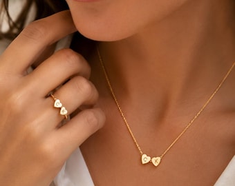 3D Heart Charm Necklace, Minimalist Heart Pendent Necklace, Custom Initial Heart Bracelet, Personalized Jewelry, Mother's Day Gift for Her