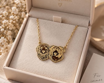 Haustier Portrait Kette personalisiert • Hundeschmuck mit Namen • Katze Gedenkschmuck • Gravierte Tierkette Geschenk für Frauen