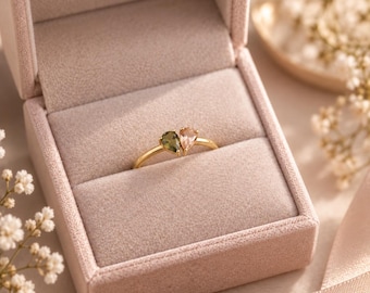 Personalisierter Herzring mit 2 Geburtssteinen, 18K vergoldeter Ring, Partnerring, Geschenk für Freundin, Geburtstag und Abschluss