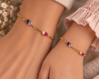 Mama Tochter Armband Set mit Geburtssteinen, Personalisiertes Partnerarmband, Mutter Tochter Schmuck, Geschenk für Mama & Tochter