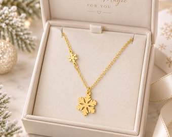 Schneeflocken Kette Gold, Winter Halskette mit Anhänger, Weihnachtsschmuck, Geschenk für Frau, Freundin, Tochter oder Mädchen