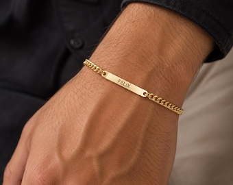 Personalisiertes Namensarmband Herren, Graviertes Armband mit Wunschname, 18K Vergoldet, Geschenk für Papa, Freund, Ehemann