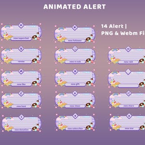 Summer Picnic Animated Twitch Alerts Pack, OBS Setup,14 Alert Bundle PNG WebM, Pastel Rainbow, Puffy Clouds, Cream Yellow, Lilac Aesthetic