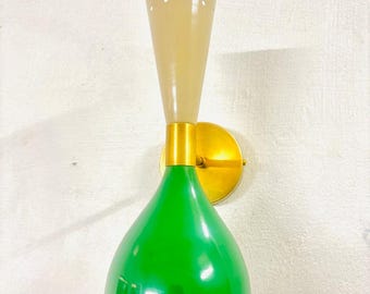 Green Ivory Double Cone Wall Sconce Mid Century Modern Brass Lighting Handmade Vintage Hourglass Fixture Bedroom Hallway Decor