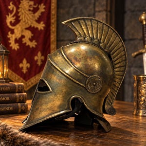 Spartan Corinthian Helmet Crest | Bronze Greek Battle Helmet | Ancient Roman Cosplay Armor | Handmade Display