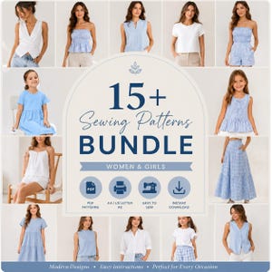 15+ Sewing Patterns Bundle, Women and Girls PDF Pattern, Instant Download Digital Sewing Pattern for Beginners, Summer Clothes Dress Pattern