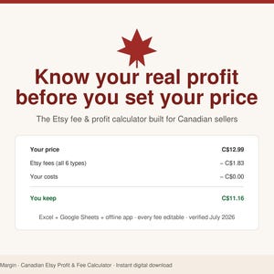 Canadian Etsy Profit Calculator | Spreadsheet + Offline App (Digital Download)