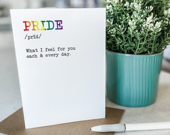 DRUKARNA flaga dumy, Co czuję do ciebie każdego dnia, LGBTQ+, Karta inkluzywności, Świętuj dumę, Dumna z ciebie kartka, Karta definicji dumy