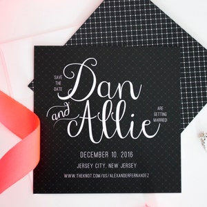 Moderne Save the Dates, schwarzweiße Save the Date Karten, weiße Punkte Hochzeitsankündigungspostkarten, Save the Date Fotokarte
