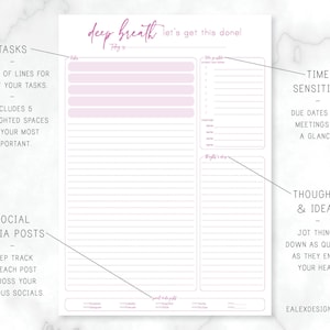 PRINTABLE Small Business Daily Task Checklist, Goals Worksheet, Daily ...