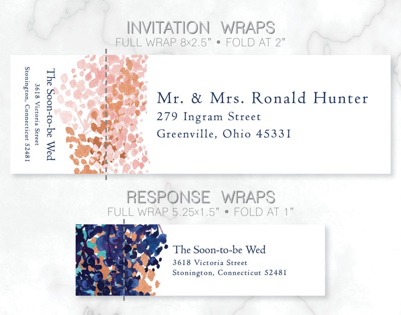 PRINTABLE Pink & Copper Abstract Floral Dots Wraparound Invitation Address Label, Rose Gold Label Template, Wedding Invite Address Wrap image 5