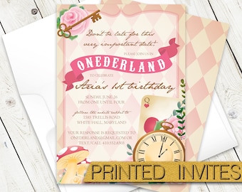 Onederland First Birthday Party Invitation - Alice in Wonderland Invite - Down the Rabbit Hole - One Year Old