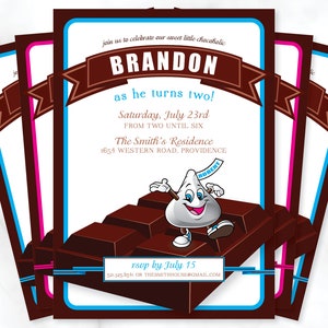 Chocolate Birthday Party Invitation, Chocolate Kisses Invite, Chocoholic Birthday Party Invitation, Children&#39;s Birthday Party Invitation