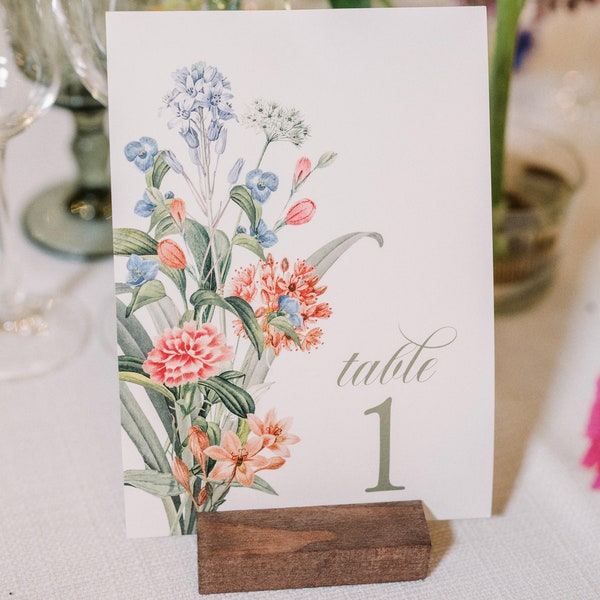 Garden Wedding Table Numbers, Floral Table Number Cards, Printable Wedding Table Sign, Bright Watercolor Flower Digital Table Numbers 1-30